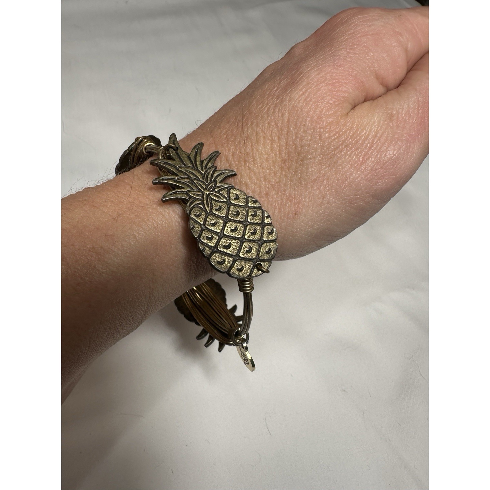 Bourbon And Boweties 3 Pewter Pineapple Wire Bracelet Stackable Tropical